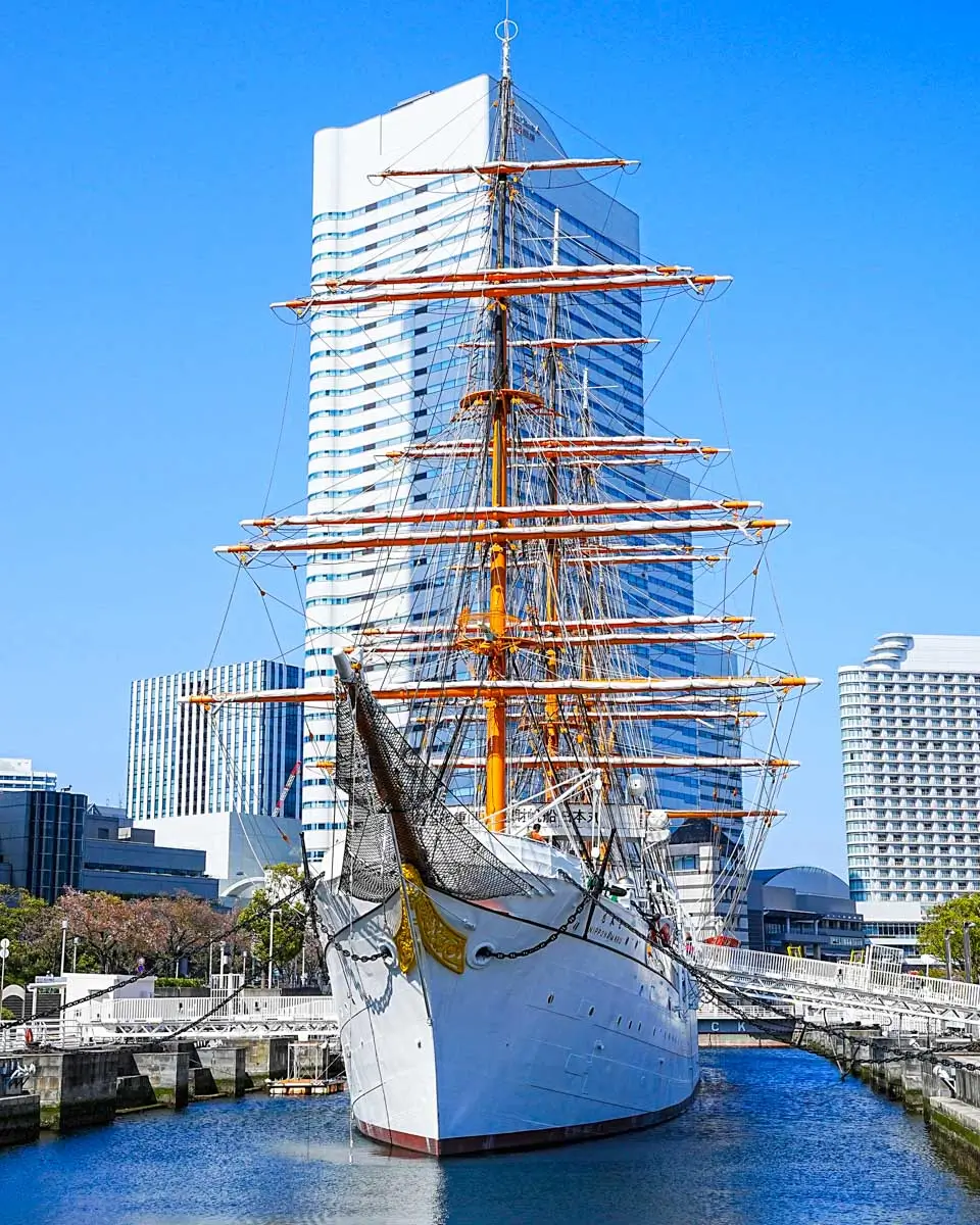Nippon Maru Memorial Park sailing ship in Yokohama, Japan