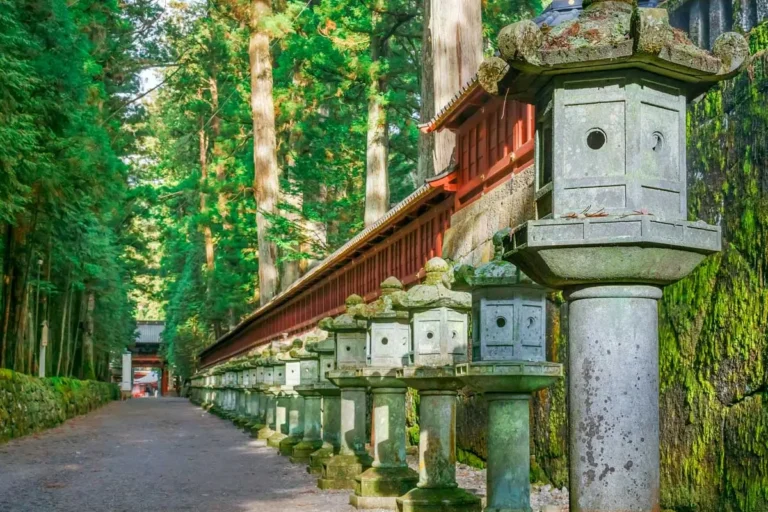Stone Lanterns on the Side of Toshogu Shrine near Nikko Japan