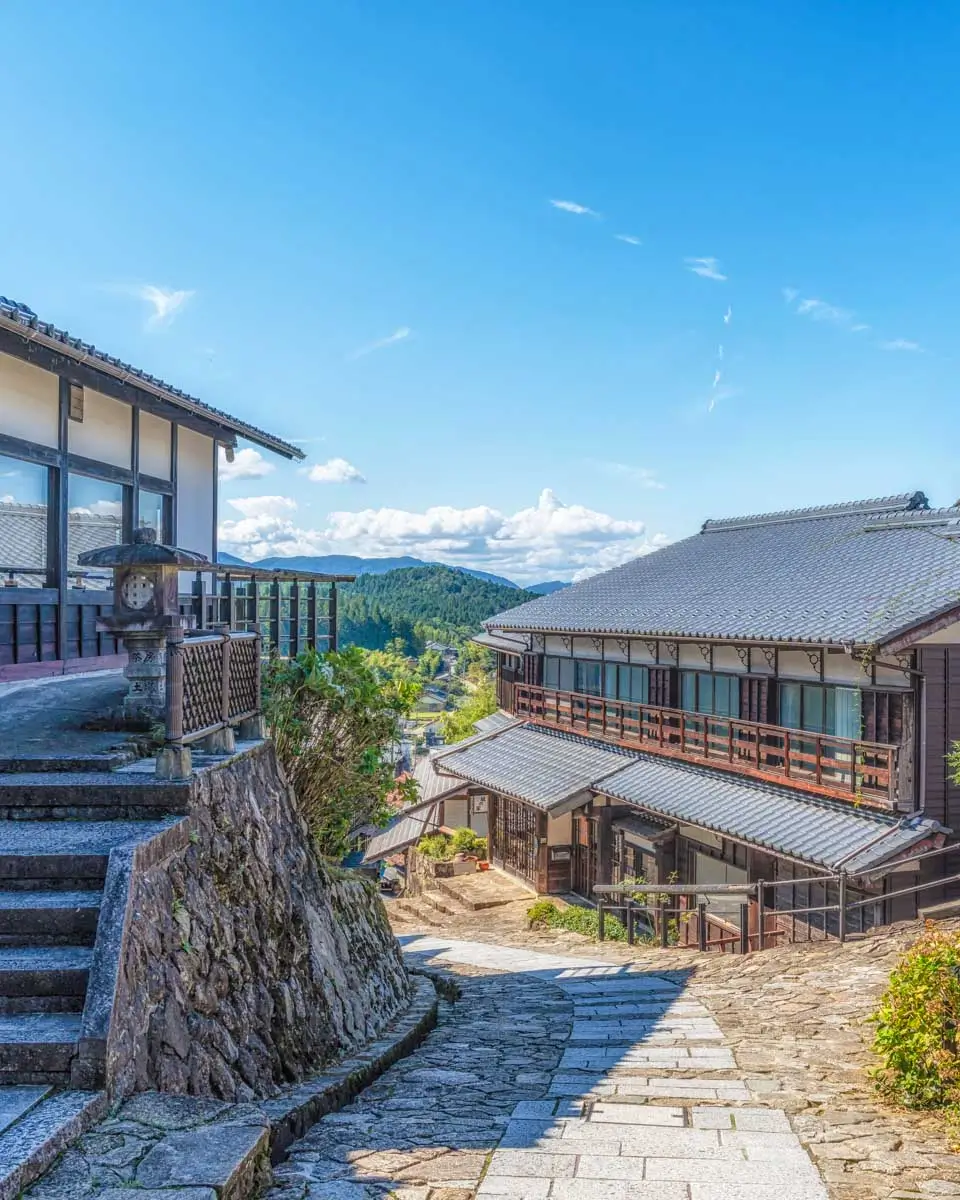 View of Magome on the Tsumago Nakasendo Trail on a day hike from Nagano Japan 1