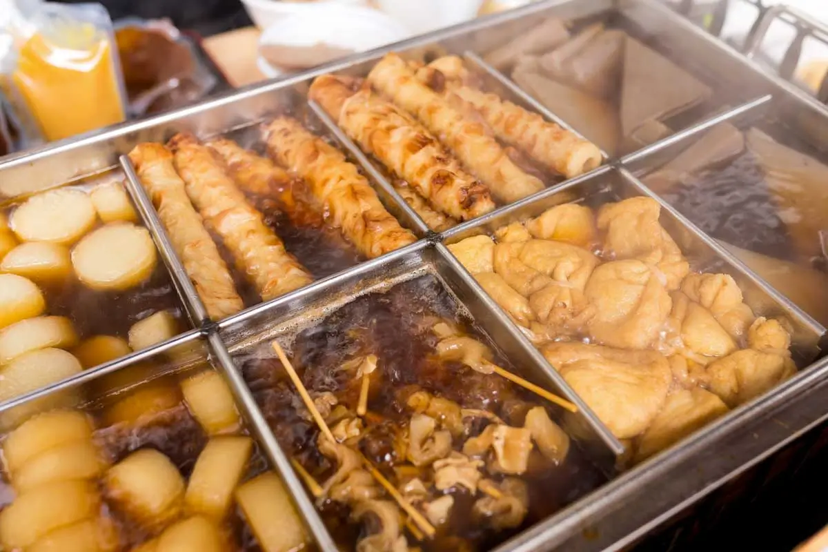 Food being made at an Oden Restaurant in Shizuoka, Japan