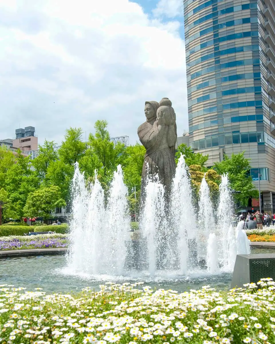 Guardian of Water statue and fountain at Yamashita Park in Yokohama, Japan