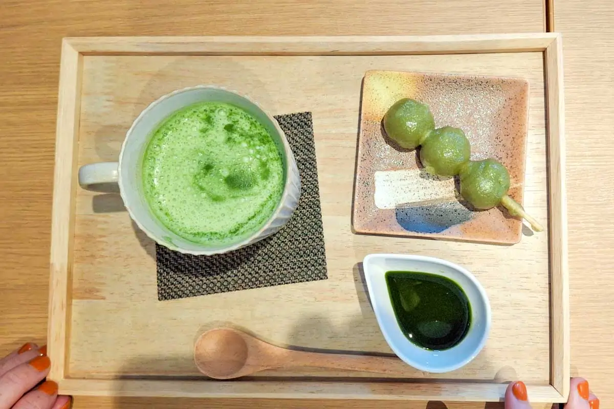 Matcha tea and treats eaten at T’s Green Omachi in Shizuoka, Japan