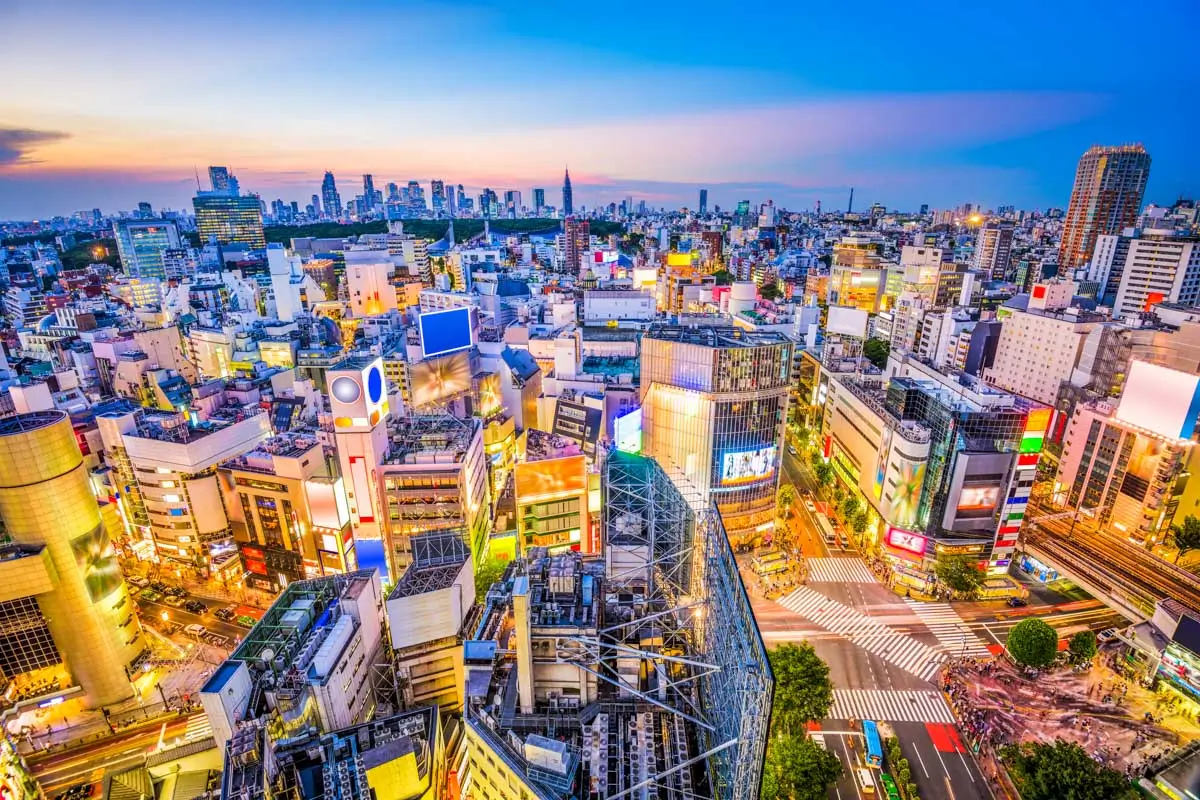 Shibuya at night in Tokyo, Japan