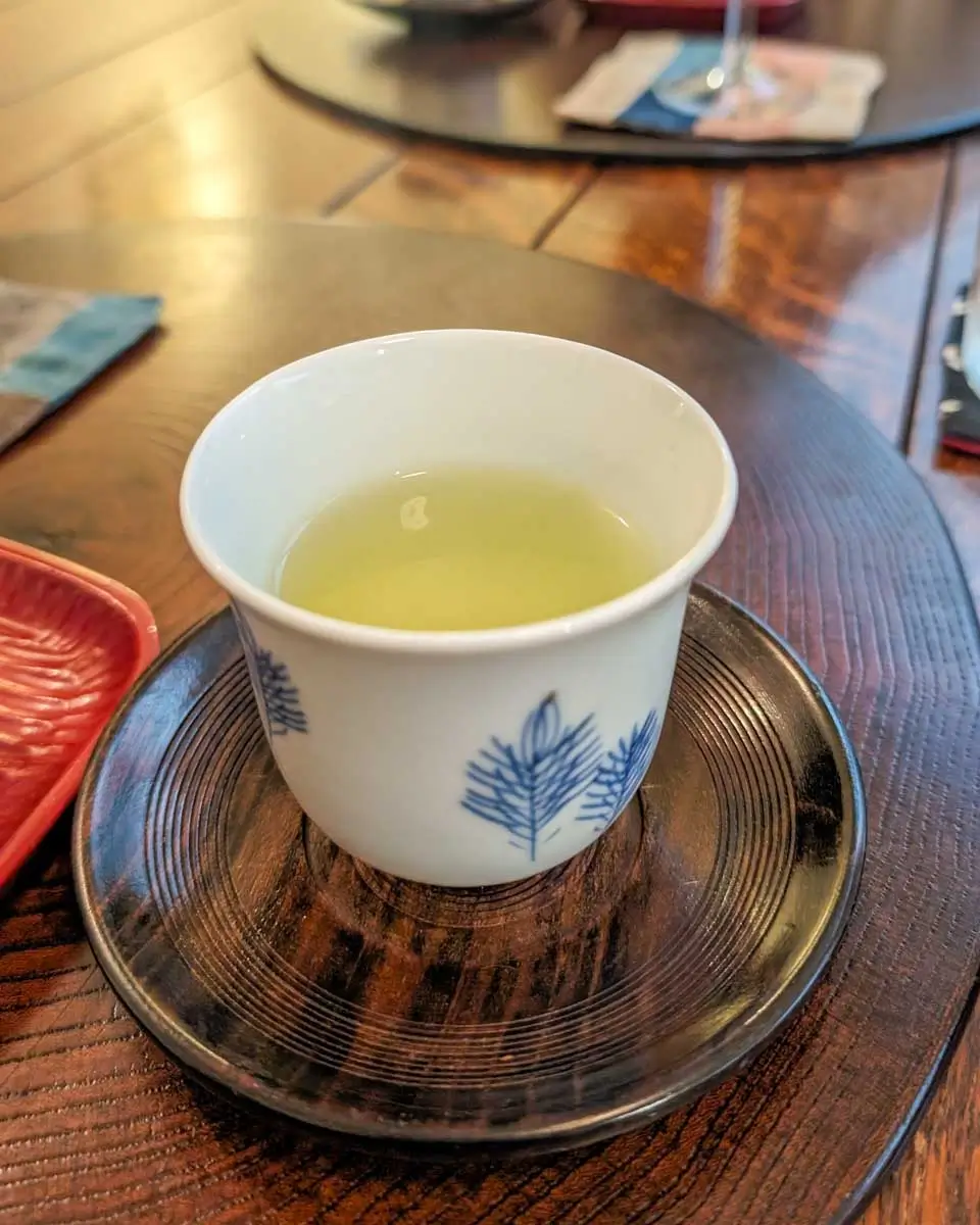 Tea being drank on a tour in Shizuoka, Japan