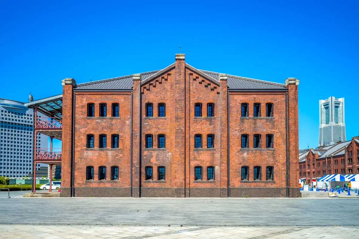Yokohama Red Brick Warehouse seen on a sunny day in Yokohama, Japan